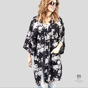 Spiritual Gangster Maya Floral Kimono Robe Black White OSFM